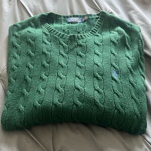Ralph Lauren Green Crewneck Cable Knit Sweater